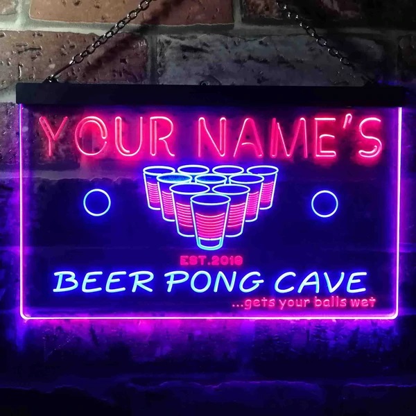 Personalized Beer Pong Dual LED Neon Light Sign